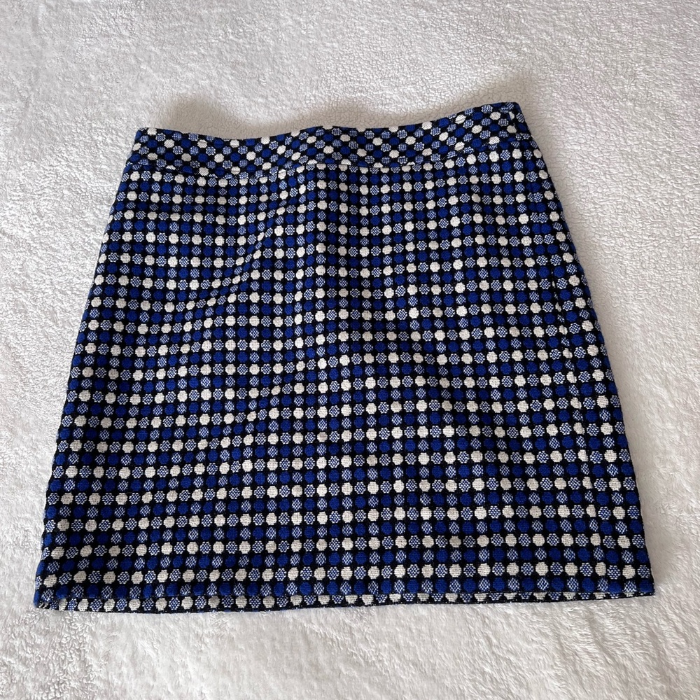 Talbots Blue and Black Mini Skirt with White Dot Geo Print